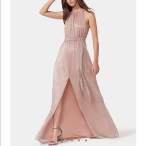 Halston Heritage High-Neck Metallic Knit Gown